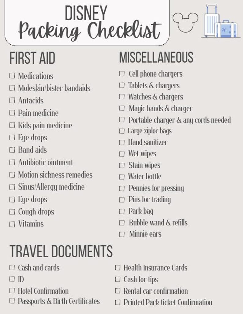 Disney Packing Checklist | Family Disney Documents | Kids Packing List ...