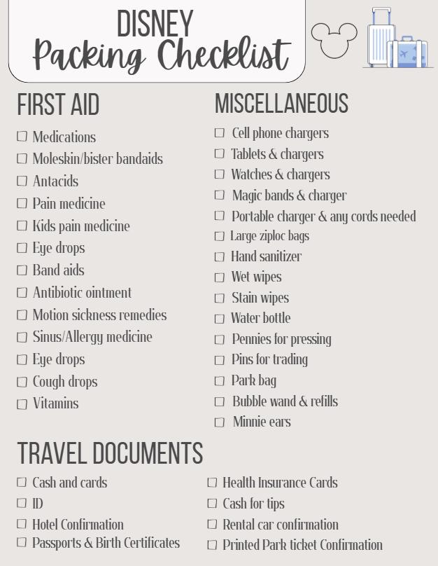 Disney Packing Checklist | Family Disney Documents | Kids Packing List ...
