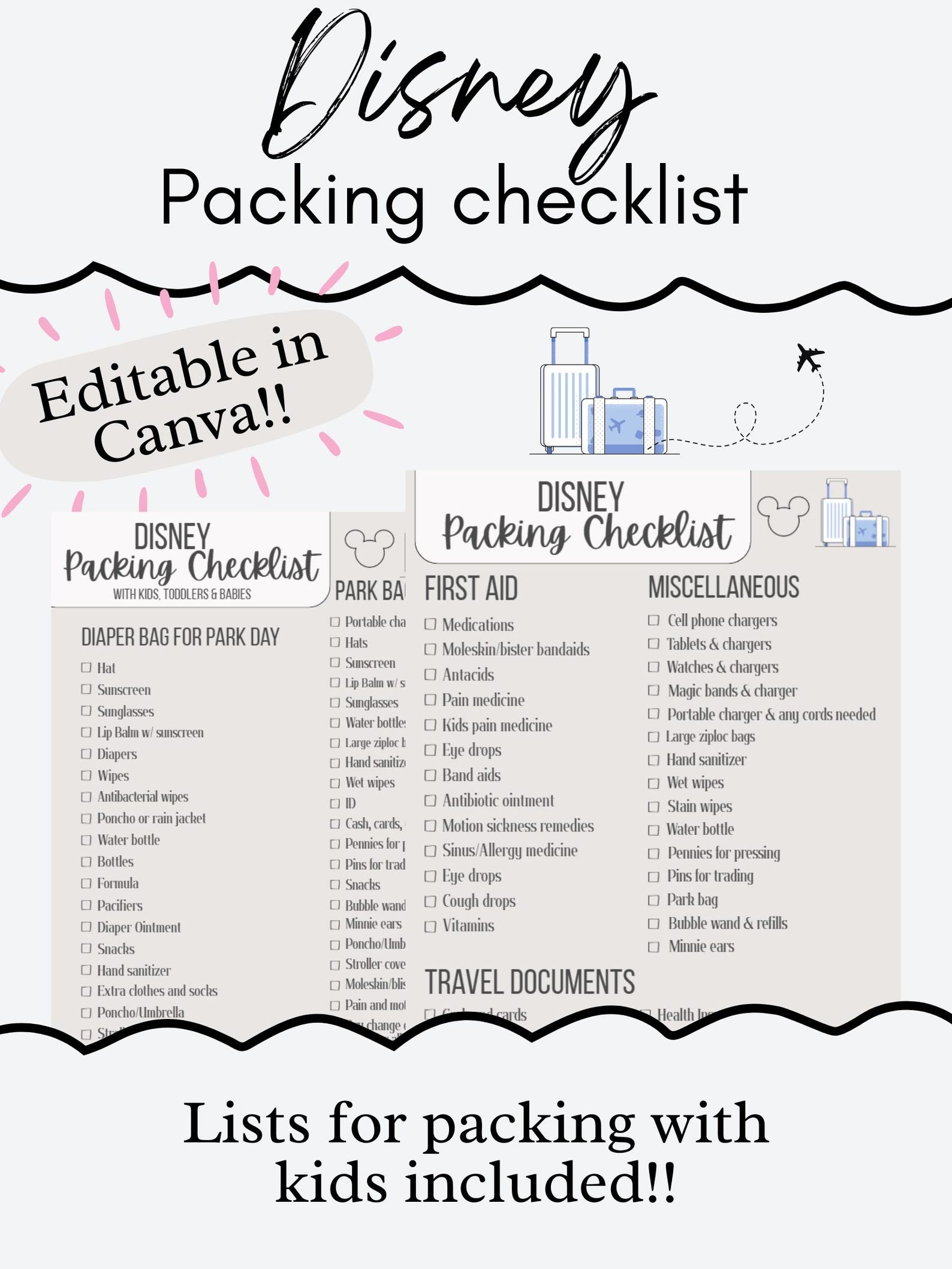 Disney Packing Checklist | Family Disney Documents | Kids Packing List ...