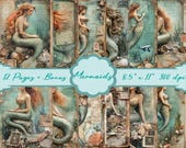 Vintage Mermaid Journal Papers Kit/Sea Ocean Ephemera/Fantasy Scrapbooking/Printable Pages/Digital Download/Mood Board/Collage Sheet/Art