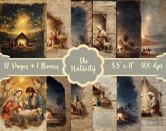 Christmas Nativity Junk Journal Pages Kit, Scrapbook Ephemera (Digital Download)