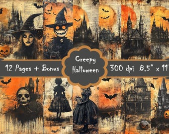 Creepy Halloween Junk Journal Papers/Ephemera/Scrapbooking/Printable Pages/Digital Download/Bundle with Bonus/Collage Sheet/Art Journal