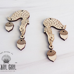 Pair of DIY Fall Earrings – Wood Earring Blanks for Jewelry Making, Laser Cut Squirrel Shape, Autumn Craft Supplies, Unfinished Wood Jewelry