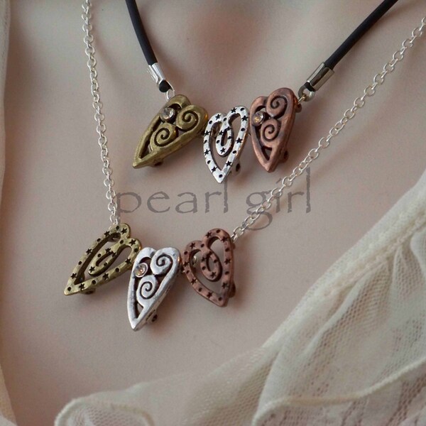 Collana con tre cuori storti / Collana con 3 cuori / Collana di cordoni / Collana a catena / Gioielli ispirati alla Pearl Jam / Collana del sorriso
