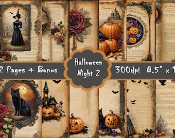 Halloween Night Junk Journal Papers/Ephemera/Scrapbooking/Printable Pages/Digital Download/Bundle with Bonus/Collage Sheet/Art Journal