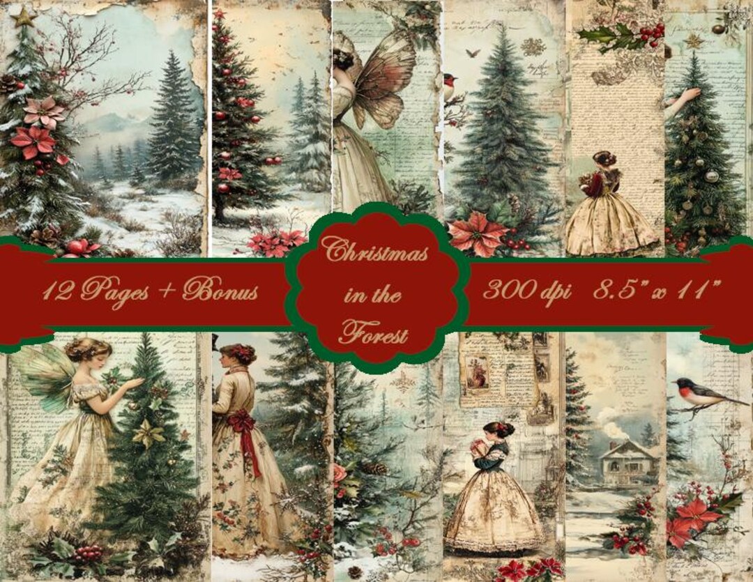 Christmas Forest Junk Journal Kit | Vintage Ephemera, Printable Pages ...