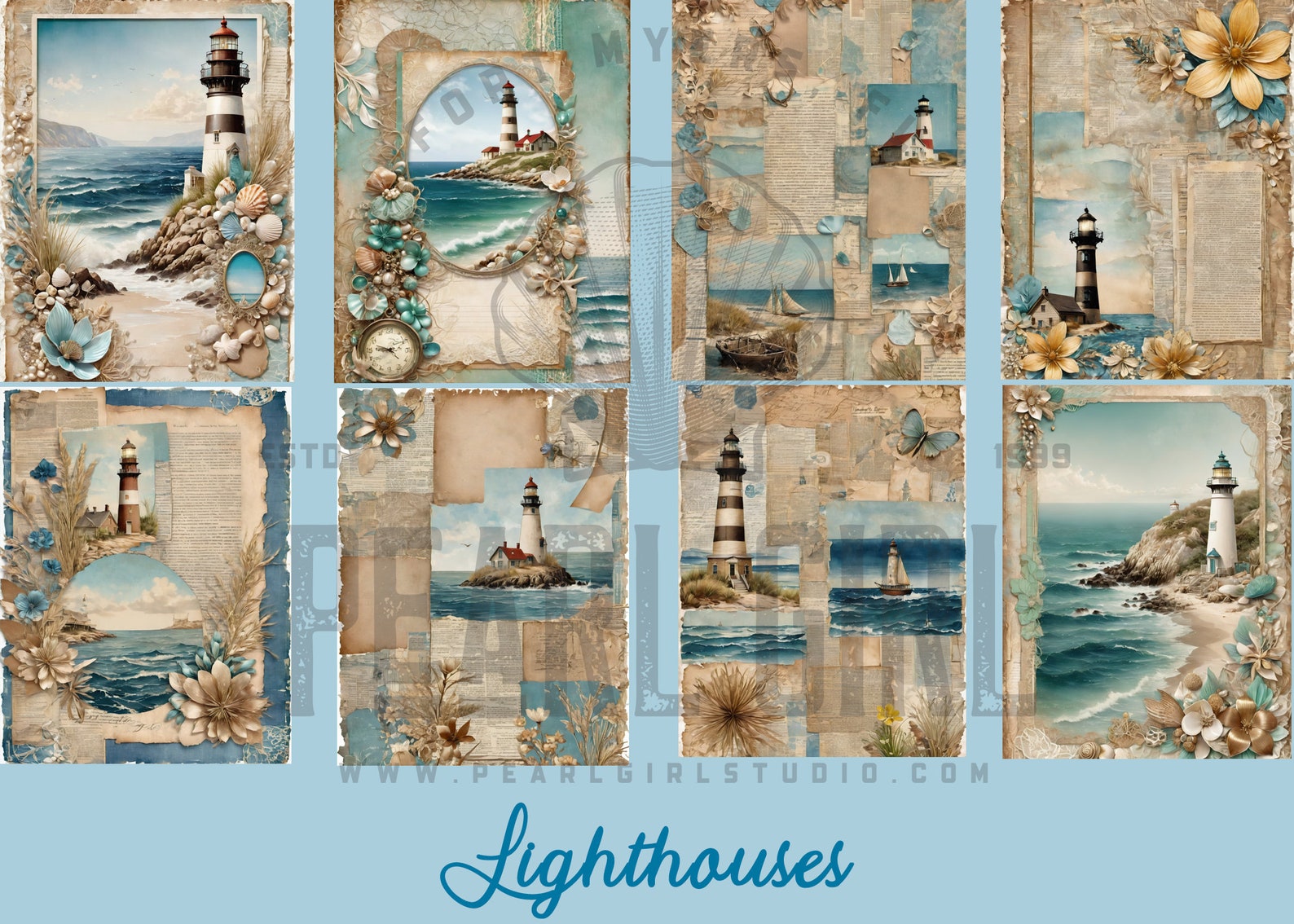 Vintage Lighthouse Journal Pages, Nautical Scrapbook Kit (digital ...