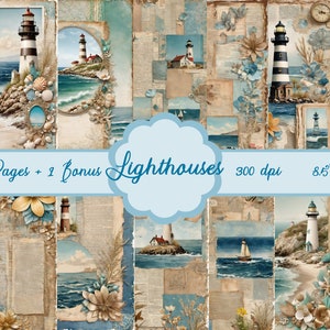 Vintage Lighthouse Journal Pages, Nautical Scrapbook Kit (Digital Download)