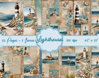 Vintage Lighthouse Journal Pages, Nautical Scrapbook Kit (Digital Download)