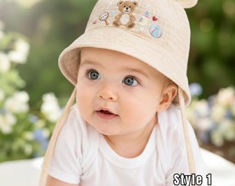 Embroidered Baby Toy Theme Bucket Hat, Personalized Kids Summer Sun Hat, Toddler Beach Gift, First Birthday