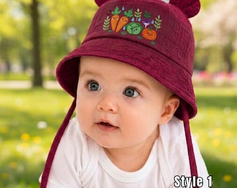 Handmade Embroidered Baby Veggie Garden Hat, Cute Smiling Carrot & Ladybug Design, Fresh Kids Sun Hat Gift