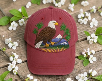 Borduurhoed adelaar, handgestikte katoenen adelaar-vogelpet, symbolische honkbalhoed met wilde dieren, op vrijheid geïnspireerd cadeau voor natuurliefhebbers