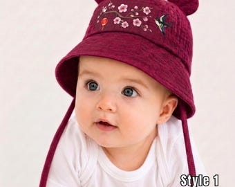 Handmade Embroidered Cherry Blossom Baby Hat, Asian Spring Swallow & Lantern Design, Elegant Newborn Girl Gift
