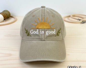 God Is Good Embroidered Baseball Cap, Custom Sun Ray Hat, Faith Inspired Christian Gift, Hand Stitched Nature Leaf Cap, Boho Sun Hat