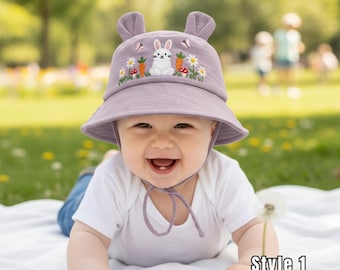 Handmade Embroidered Dreamy Sky Kids Bucket Hat, Personalized Moon Star Cloud Baby Sun Hat Gift