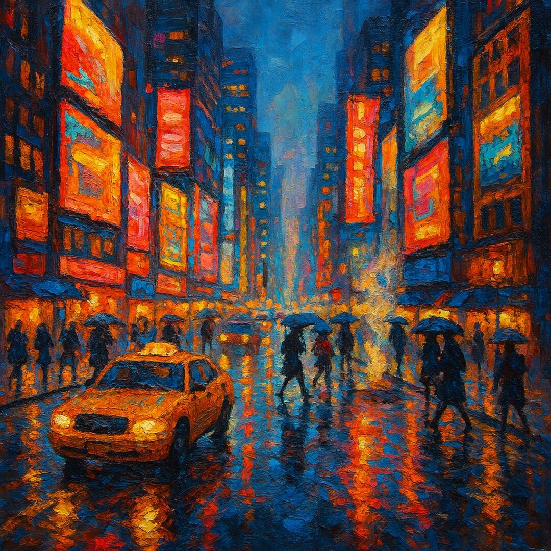 Rainy Times Square Art Print – NYC Yellow Taxi Wall Art – Urban ...