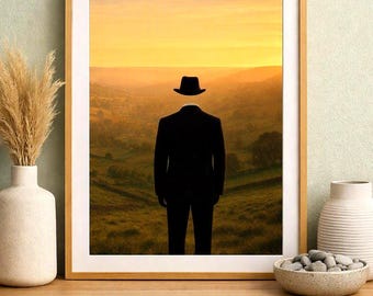 Surreal Sunset Headless Man Art Print – Dreamlike Conceptual Digital Download