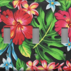 Hibiscus Monstera Plumeria Flowers Triple Light Switch plate