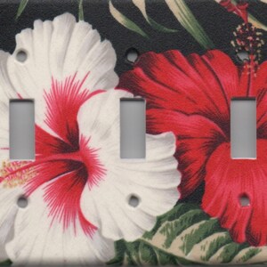 Hibiscus Flowers Triple Light Switch plate