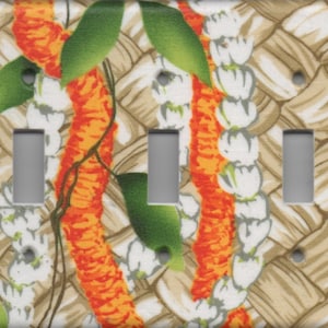 Ilima Pikake Flower And  Maile Lei Triple Light Switch plate