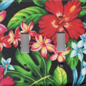 Hibiscus Monstera Plumeria Flowers Double Light Switch plate