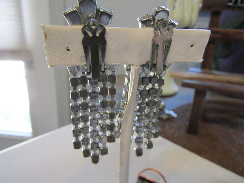 dangle rhinestone clip earrings bling earrings