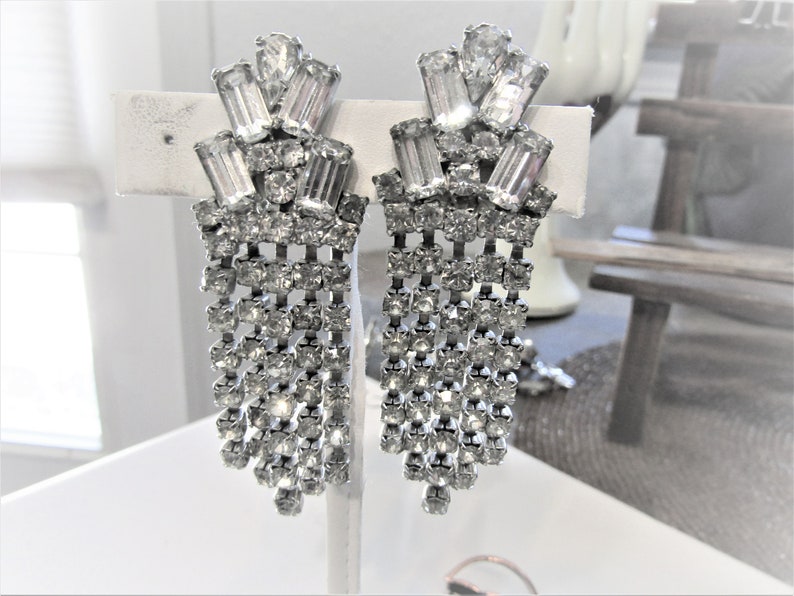 dangle rhinestone clip earrings bling earrings