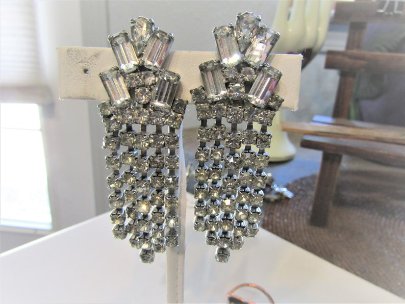dangle rhinestone clip earrings bling earrings