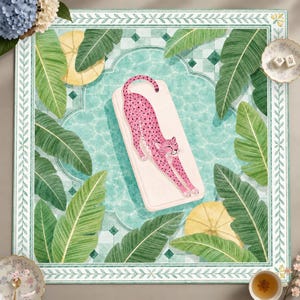 Pink Leopard Mahjong Mat, Tropical Poolside Game Table Mat, Palm Beach Mahjong Gift, Grandmillennial Chic Decor