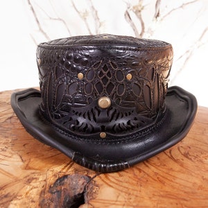 Daunting & Dapper Leather Hat, Top Hat, Short Top Hat, Tophat, Hats, Steampunk, Burning Man Hat, Festival Wear, Steampunk Hat, Leather Hats image 1