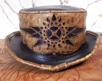Leather Hat, Tophat, Steampunk Tophat, Top Hat, Burning Man Hat, Steampunk Leather Hat, Custom Leather Hat, Steampunk Hat, Festival Hat