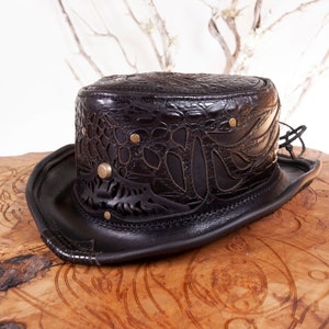 Daunting & Dapper Leather Hat, Top Hat, Short Top Hat, Tophat, Hats, Steampunk, Burning Man Hat, Festival Wear, Steampunk Hat, Leather Hats image 3