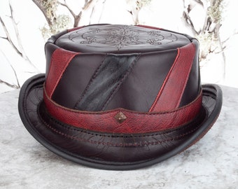 The Keaton, Pork Pie Hat, Leather Hat,Leather Fedora,Leather Pork Pie,Steampunk Hat,Buster Keaton, Hipster, Burning Man,Handmade Leather Hat