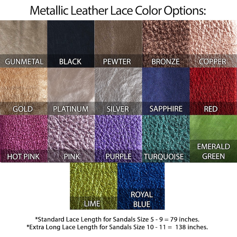 Metallic Leather Laces, Solid Colors, Laces, Sandals, Comes in a Pair for Lace Up Sandals, Standard 79 Length or Extra Long 138 Length image 1