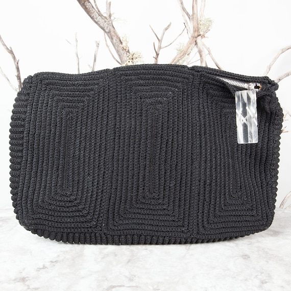 1940s, Vintage Crochet Purse, Lucite, Black Croche