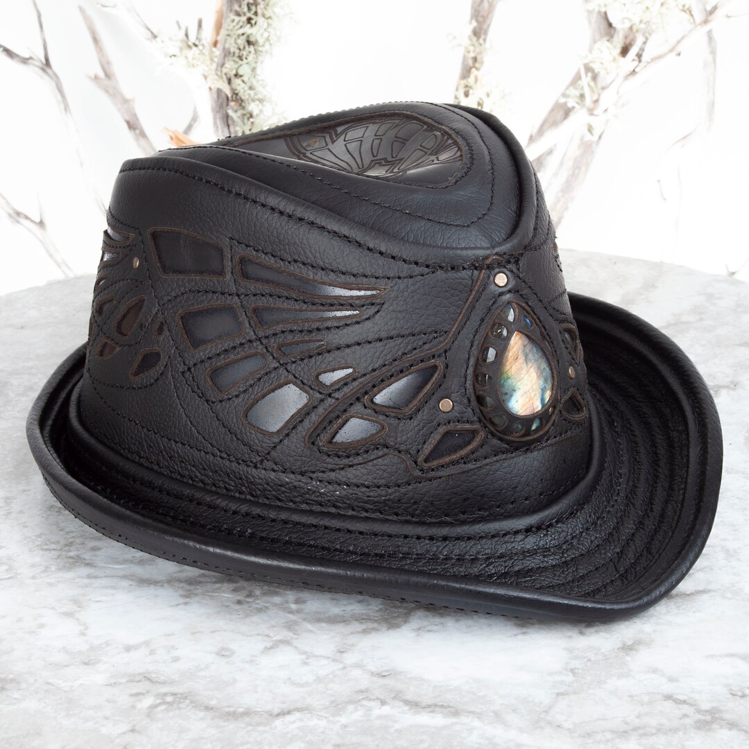 Leather Fedora, Handcrafted Fedora, Fedora Hat,fedora With Labradorite