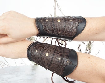 Leather Bracer Arm Cuff Set Burning Man Bracelet Elven Gauntlets Rennaissance Fair Steampunk Cosplay Costume