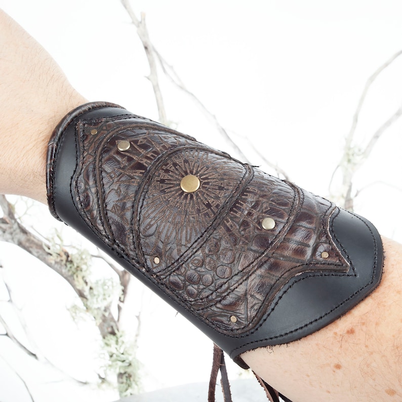 Leather Bracer Arm Cuff Set Burning Man Bracelet Elven - Etsy