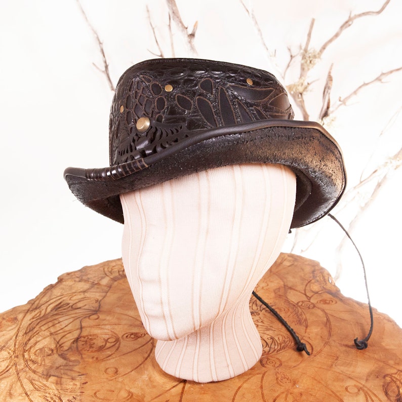 Daunting & Dapper Leather Hat, Top Hat, Short Top Hat, Tophat, Hats, Steampunk, Burning Man Hat, Festival Wear, Steampunk Hat, Leather Hats image 4