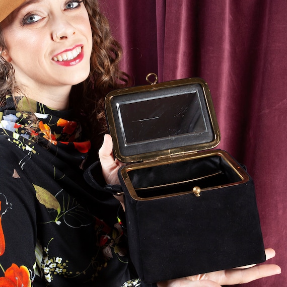 1940s, Black Velvet Box Purse, Box Purse, Vintage