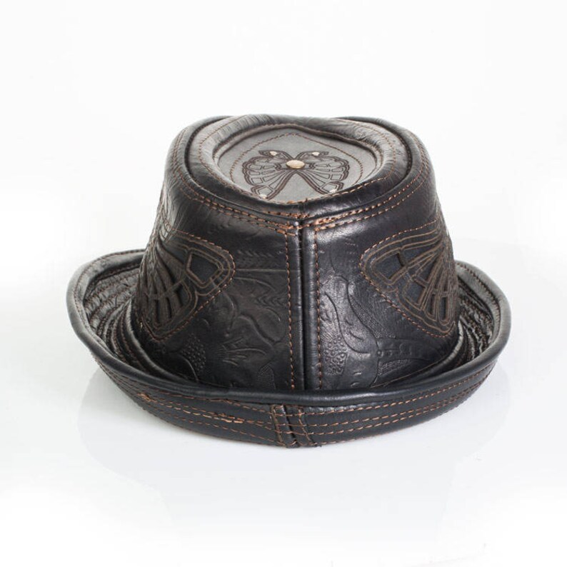 Black Leather Fedora Sassafras Fedora Trilby Art Etsy