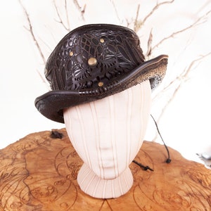 Daunting & Dapper Leather Hat, Top Hat, Short Top Hat, Tophat, Hats, Steampunk, Burning Man Hat, Festival Wear, Steampunk Hat, Leather Hats image 2