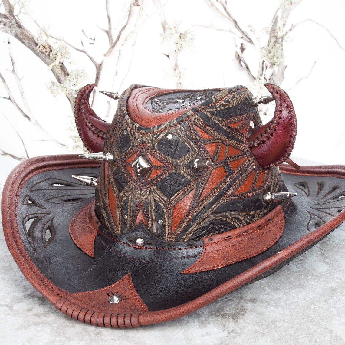 Devil Horns Diablo Windrider Leather Hat Wide Brimmed Etsy