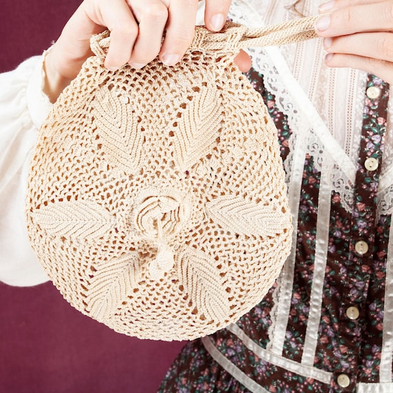 1920s Vintage Crochet Wristlet, Crochet Bag, 1920s