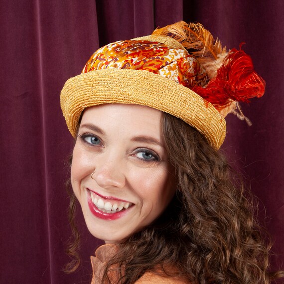 1930s, Vintage Straw Hat, 1930s Hat, Vintage Silk,