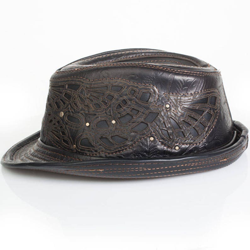 Black Leather Fedora Sassafras Fedora Trilby Art Etsy