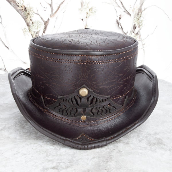 Leather Top Hat, Short Top Hat, Leather Hat, Adjustable Sizing, Burning Man Hat, Steampunk Hat, Leather Hat, Tophat, Mens Top Hat, Mens Hat