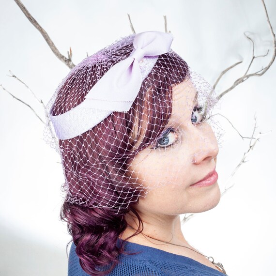 Lavender Vintage Pill Box Hat with Netting, Fascin