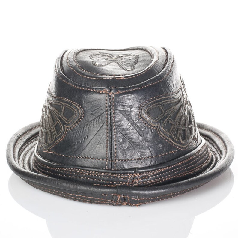 Black Leather Fedora Sassafras Fedora Trilby Art Etsy