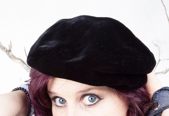1960s Vintage Black Beret, Beatnik, Vintage Hat, 1